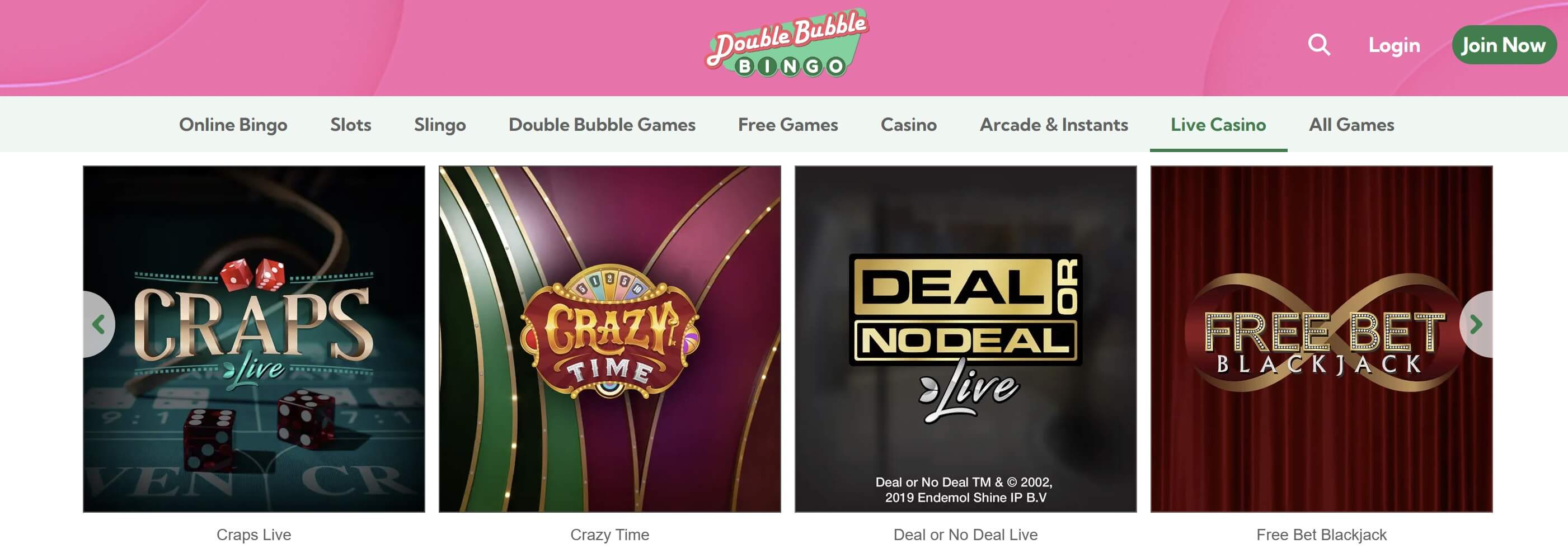 live casino games at double bubble bingo
