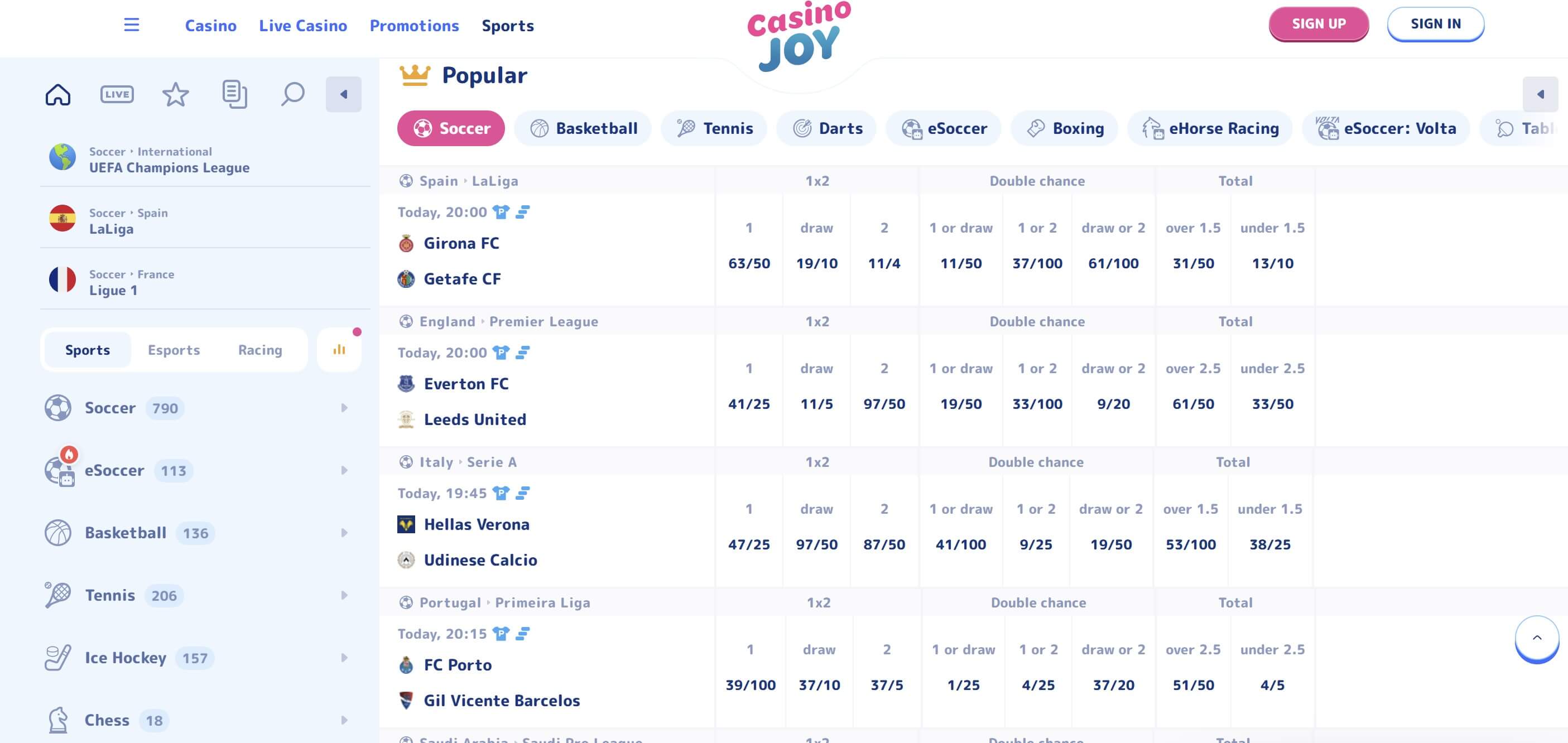 sports betting at casino joy