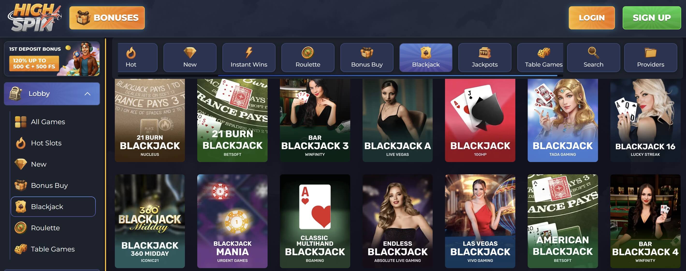 casino table games at high spin casino