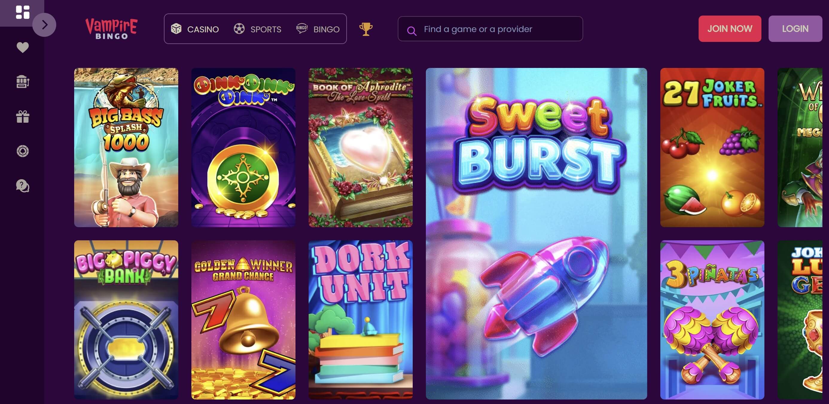 slots and casino at vampire bingo