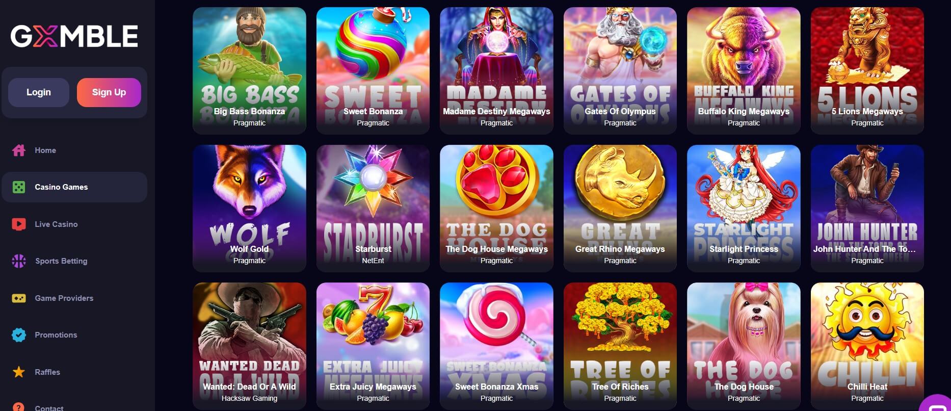 gxmble casino lobby slots