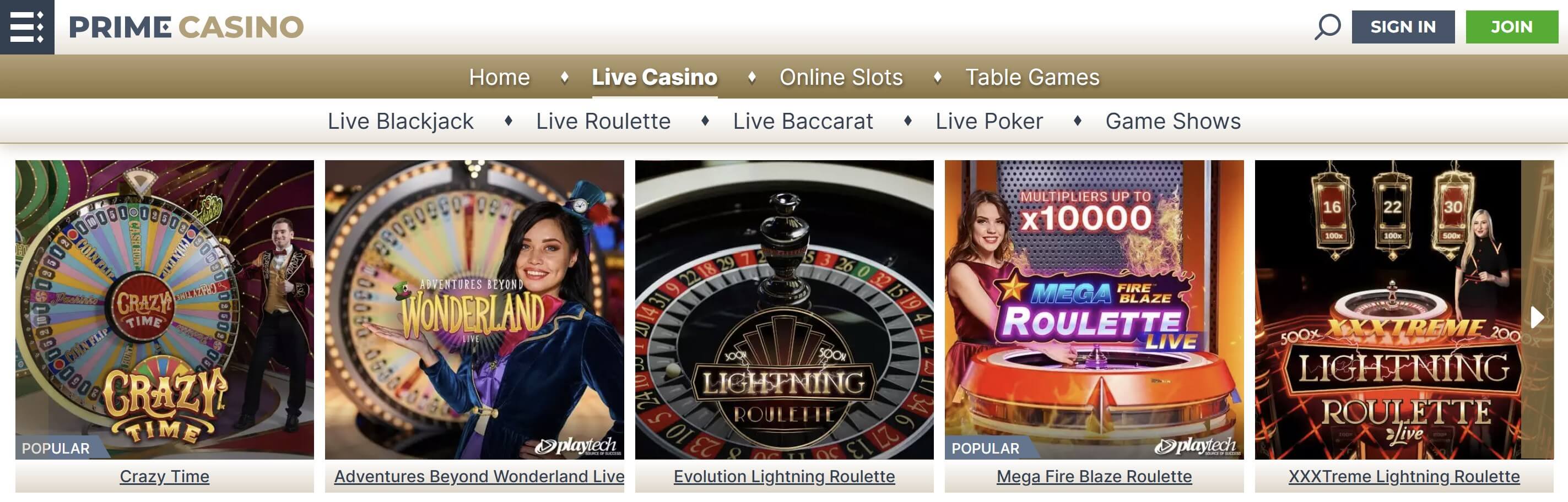 prime casino live casino