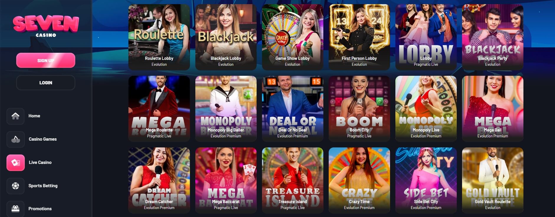 seven casino live games