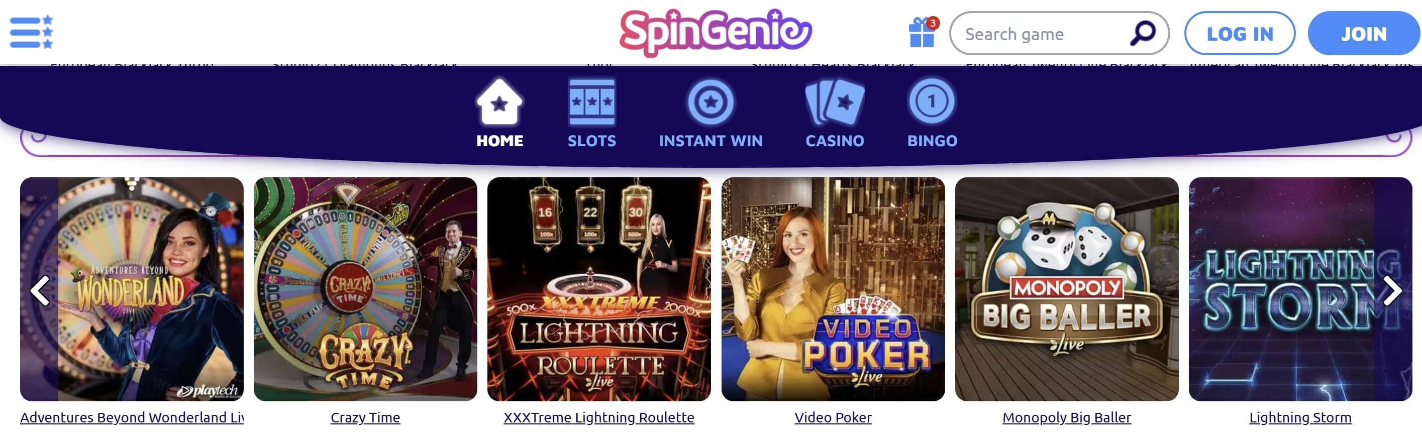 spin genie live game shows