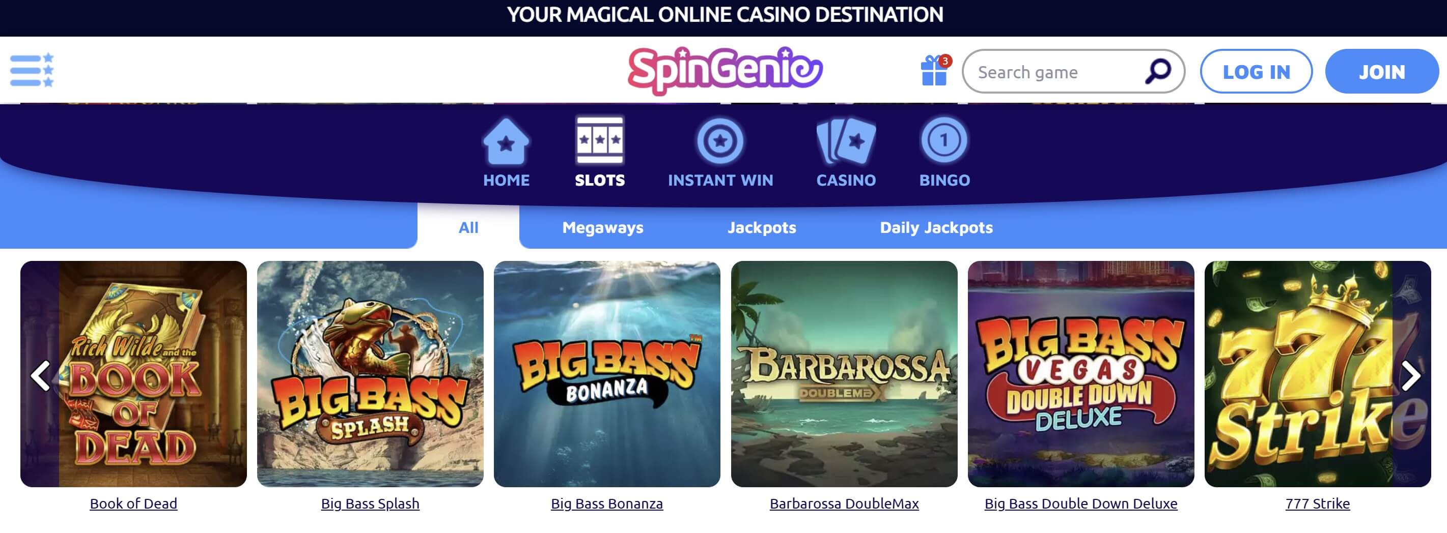 spin genie slot game lobby