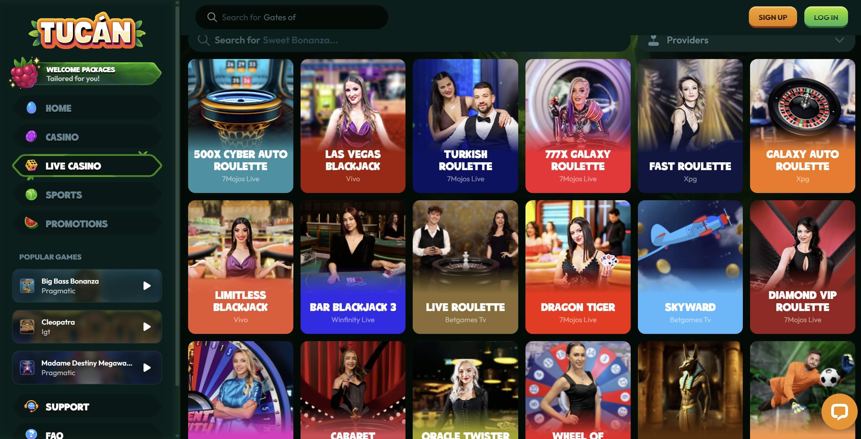 live casino games at Tucan Casino